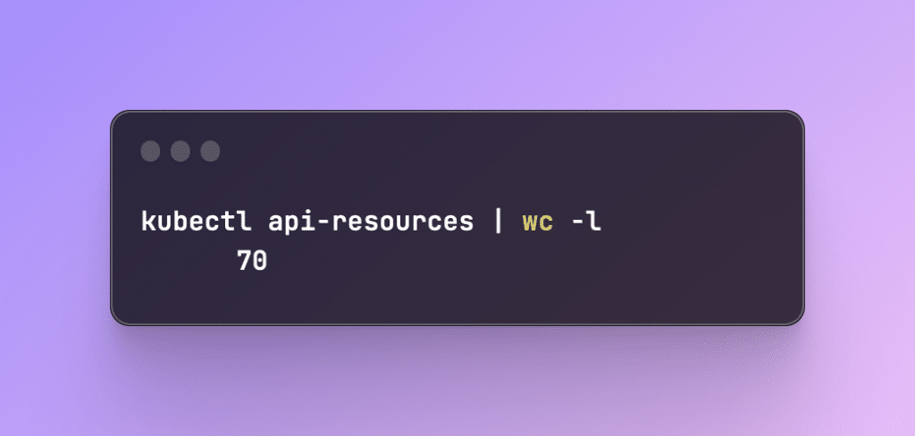 beispielhafter Aufruf von kubectl api-resources mit wordcount nach Zeilen: 70