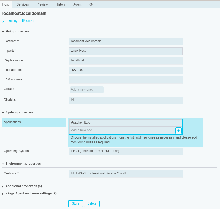 Hostansicht im Icinga Directors